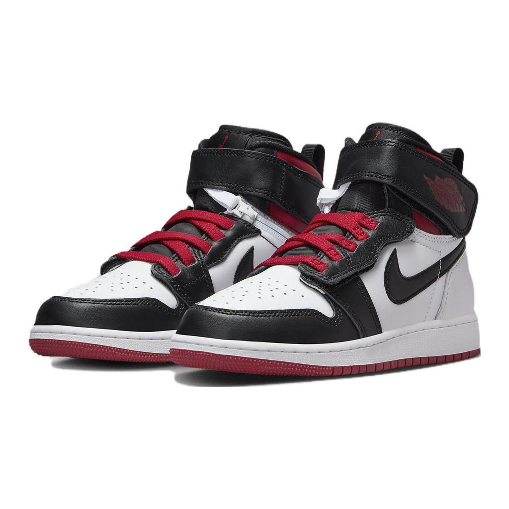 Jordan Zapatillas de Baloncesto para Niños Air Jordan 1 FlyEase de Cuero Antideslizantes Resistentes a la Abrasión de Caña Alta Negro Rojo DC7986-106