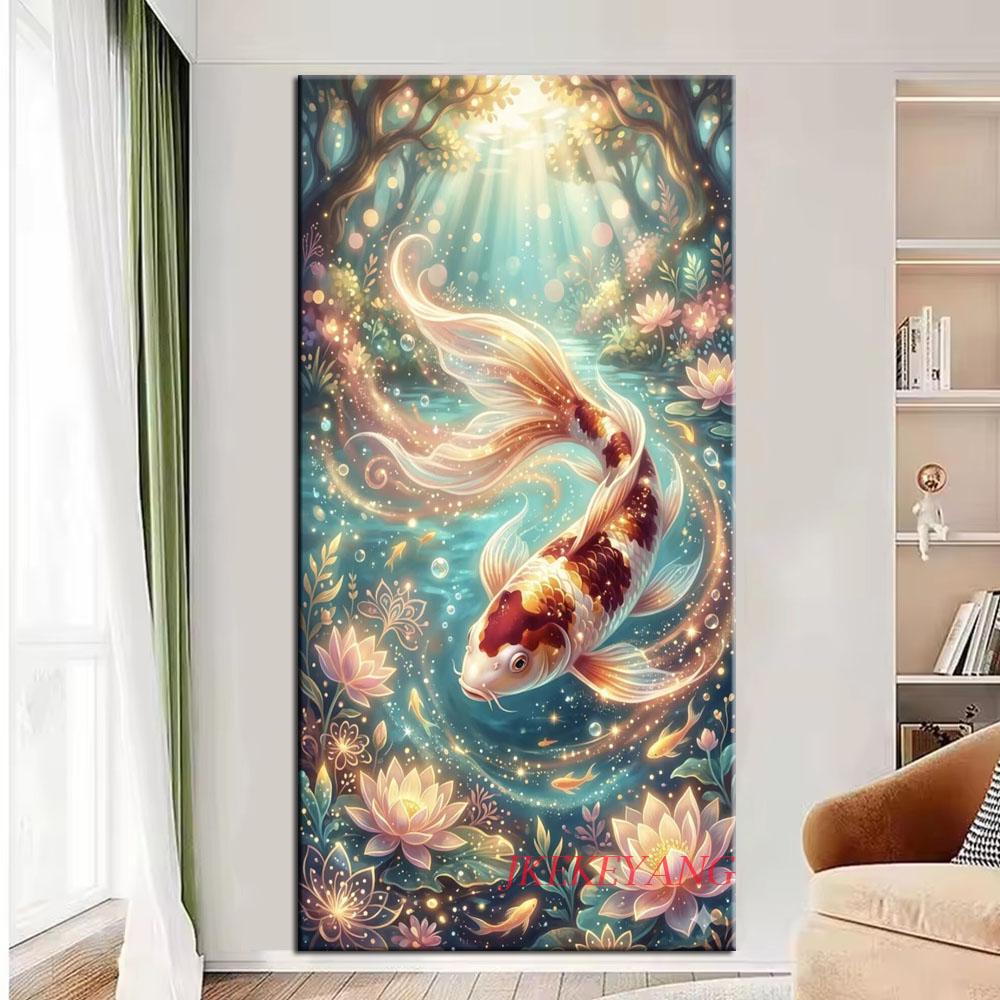 Beautiful Koi Fish and Flowers Picture DIY Diamond Painting Cross Stitch Full Drills Diamond Mosaic New Collection Home Decor