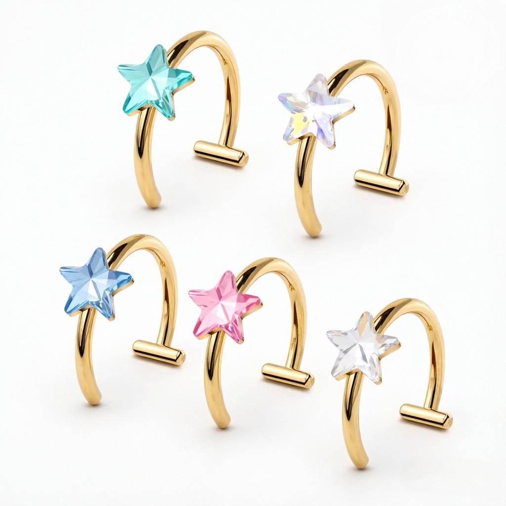 Source Factory Five-Pointed Star Colored 316 Stainless Steel Trendy Unisex Curved Rod Nose Ring Body Jewelry