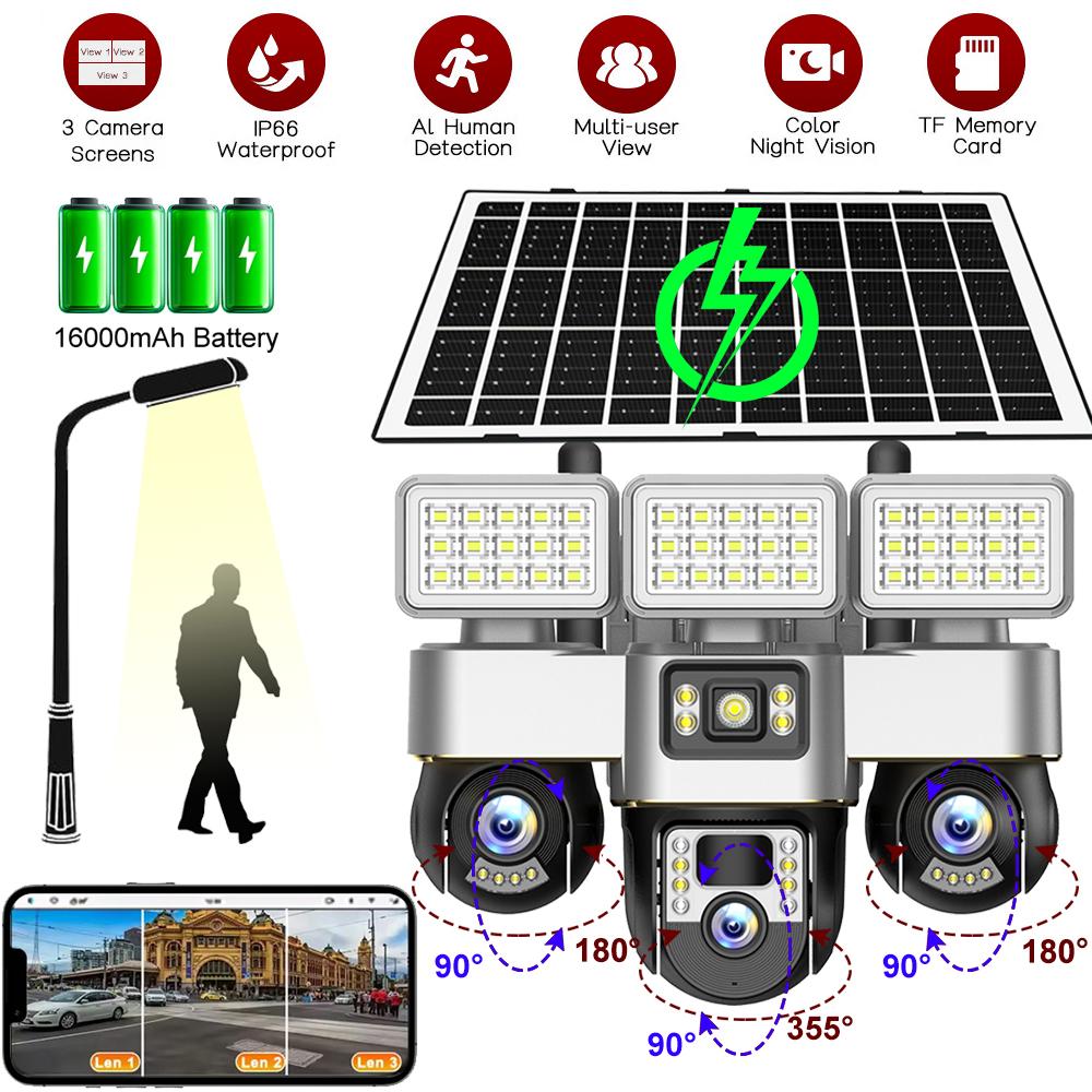 V380 PRO 4G Solar Camera with Solaire Powered Street Light Outdoor Waterproof Security Protection CCTV Cameras PTZ Rotation Vdieo Monitor