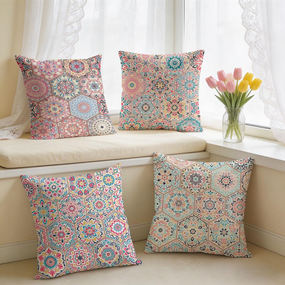 Ethnic Colorful Floral Bohemian Cushion Cover Short Plush Pillow Case Room Sofa Cushion Covers Home Decor Funda
