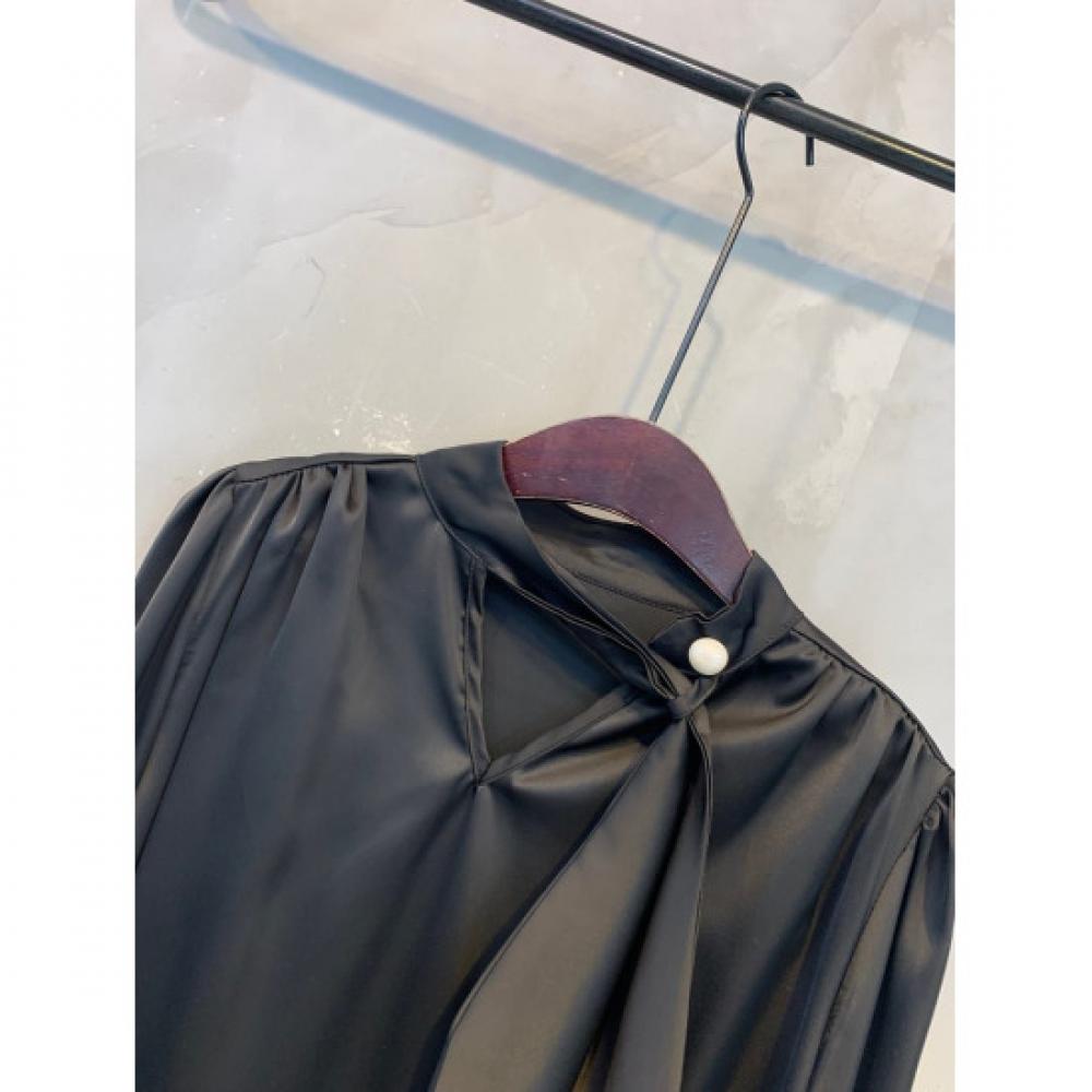 C S In The Room  Od SatIn Open neCk Tie ShirrIng blouSe 2Color C