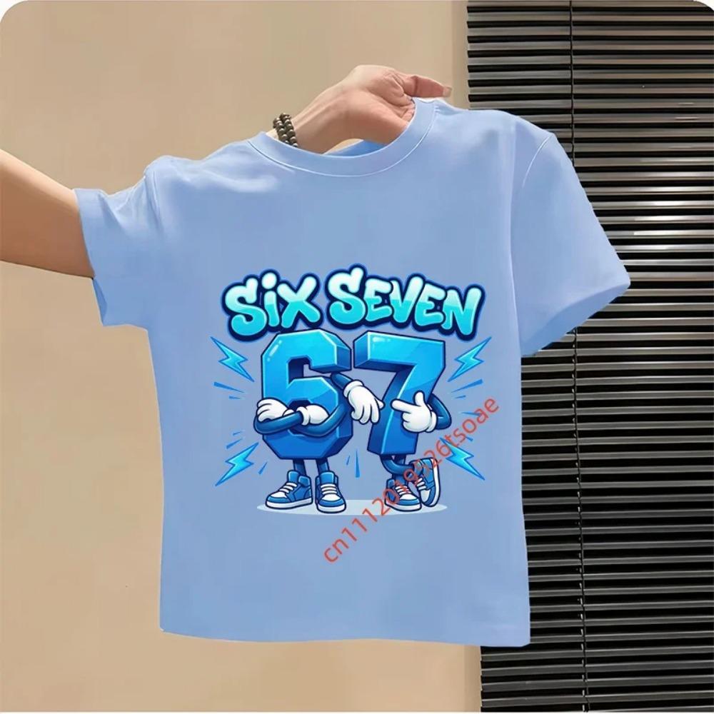 Lustiges Sechs Sieben Italienisches Brainrot 67 Zahlen Grafikdruck T-Shirt Junge/Mädchen Sommer Kurzarm Kinder Locker Bequem T-Shirt Oberteil
