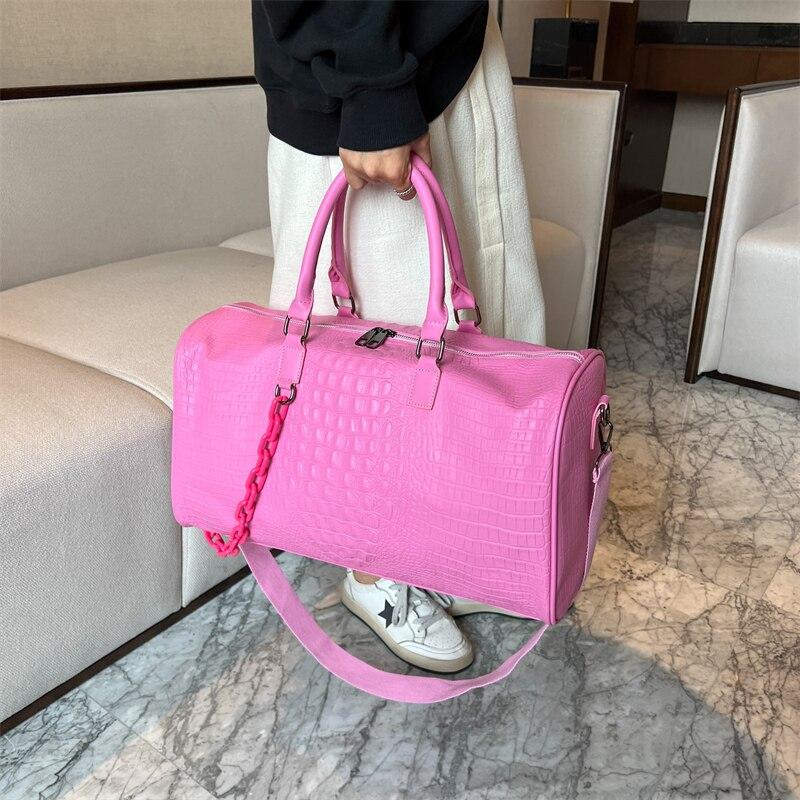 

Велика містка сумка-тоут з ПУ шкіри з товстим ланцюжком, на плече, жіноча дорожня сумка, жіночі розкішні дизайнерські сумки MIT 25cmx45cmx20cm рожевий