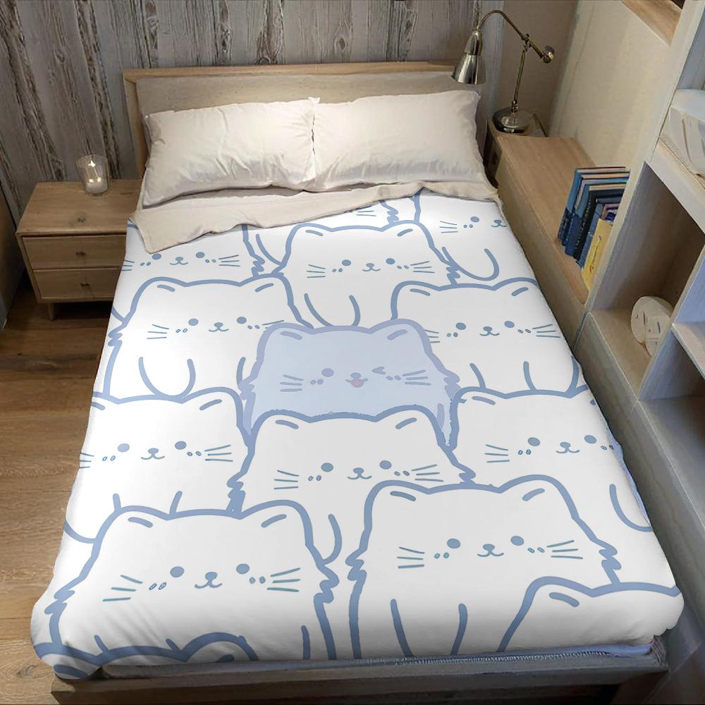 Blue Kitty Crowd Flannel Blanket Warm Soft Halloween Christmas Couch Warm Cozy Decorative Decor Gift for All Season