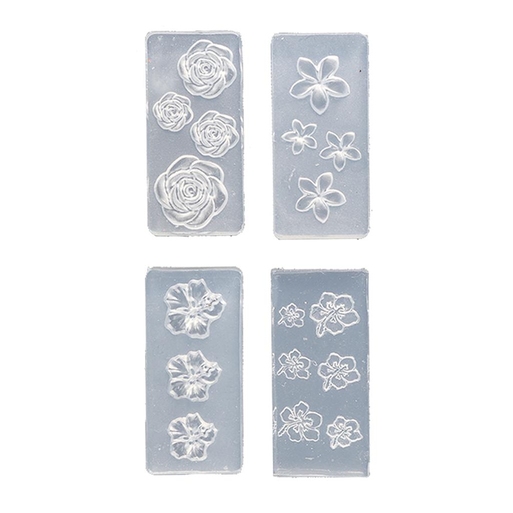 4PCS Silicone Nail Art Molds For 3D Floral Designs Reusable Transparent DIY Crafting Tools Flower Nail Decorations Mold