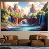 2D Mountain Waterfall Bridge Backdrop, Nature Landscape Photography Background