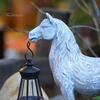 Patio Resin Decoration Solar Garden Horse Figurine Sculpture with Lantern Animal Desktop Retro Statue for Farmhouse Home Indoor Outdoor Decor Yard Art