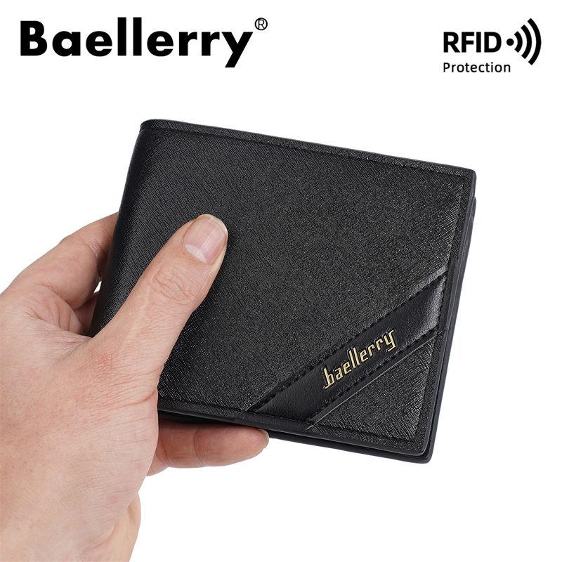 Baellerry RFID Anti Theft Protection Card Holder for Men Vintage Design Short Tri-fold Wallets Business Fashion Purse