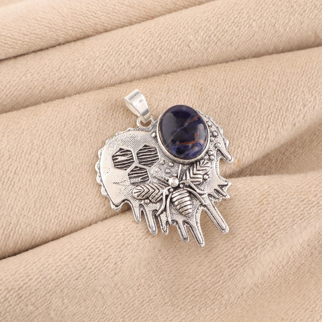 Sodalite Handmade Gemstone Pendant, 925 Solid Sterling Silver Pendant Antique Jewelry, Pendant For Engagement Gift