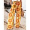 Beach Vacation Women Loose Bohemian Wide Leg Pants High Waist Elastic Drawstring Fashion Floral Print Flowy Trousers Clubwear