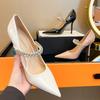 Fashion Rhinestone Line With High Heels Shallow Mouth French Single Shoes With Dress Wedding Shoes Woman