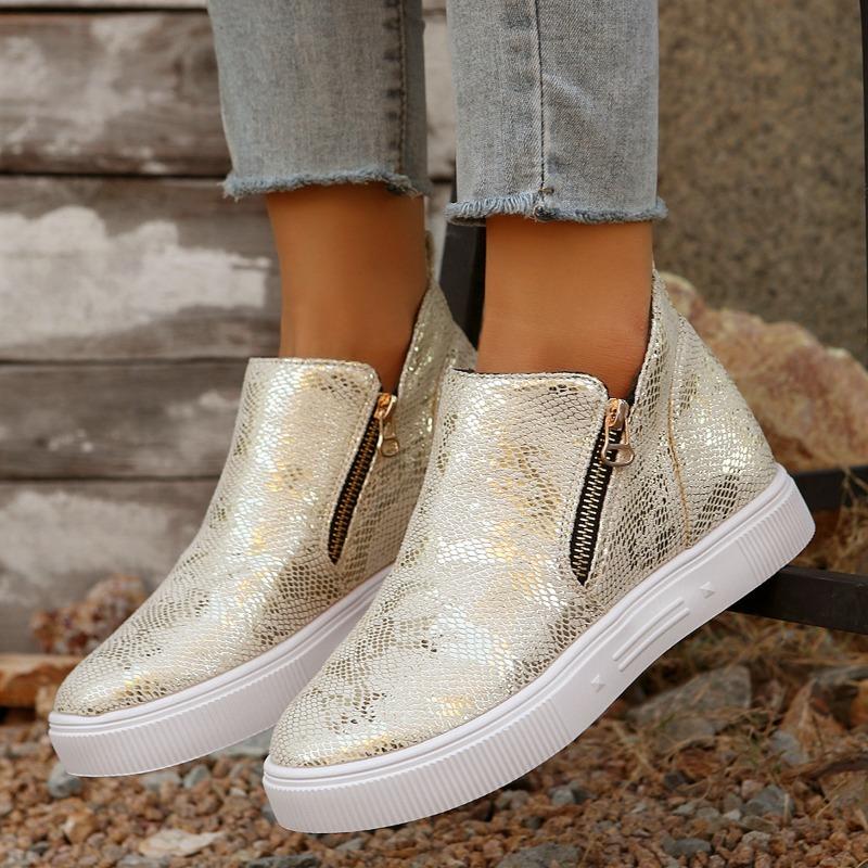 Fashion Autumn New Round Toe Side Zipper Platform Non-slip Wear-resistant Flats Inside Heightening Single Shoes