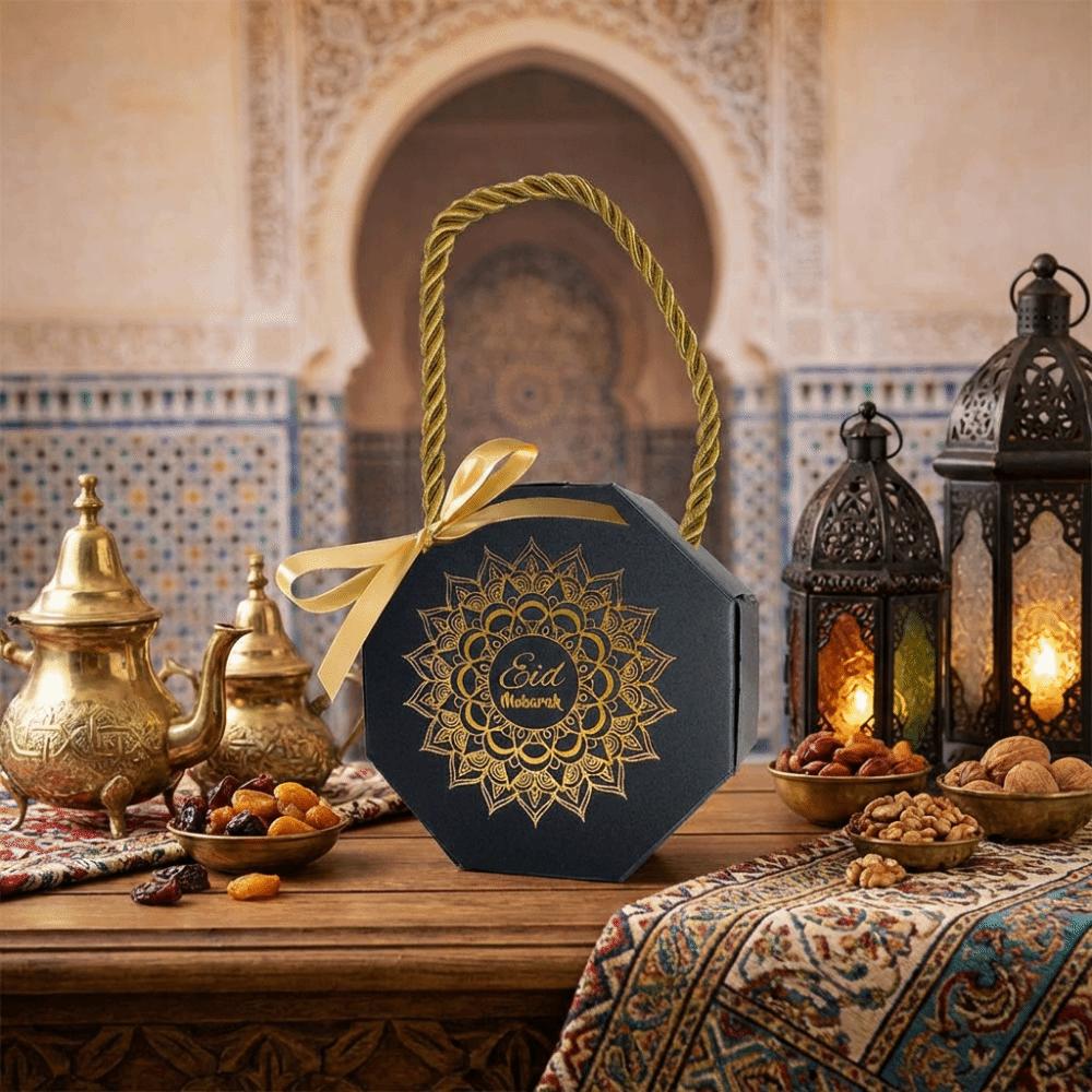 10Pcs Gold Stamping Eid and Ramadan Gift Boxes Portable Ramadan Gift Box Party Favor Supplies