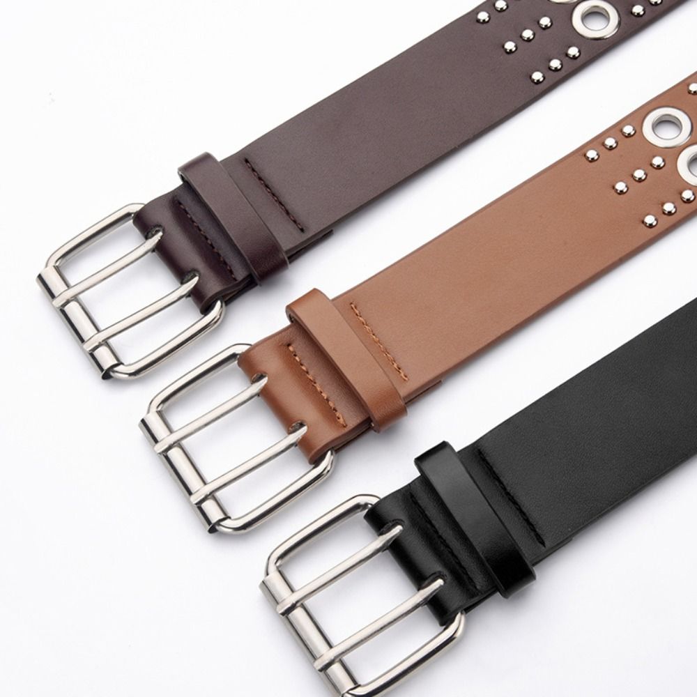Dual Pin Buckle Business Waist Belt Luxury Design Punk Waistband  Paired with Skirts Jeans