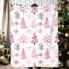 Vintage Watercolor Christmas Blanket - Soft & Warm Flannel with Pink Trees, Snowflakes & Cedar Design - Ideal for Naps,