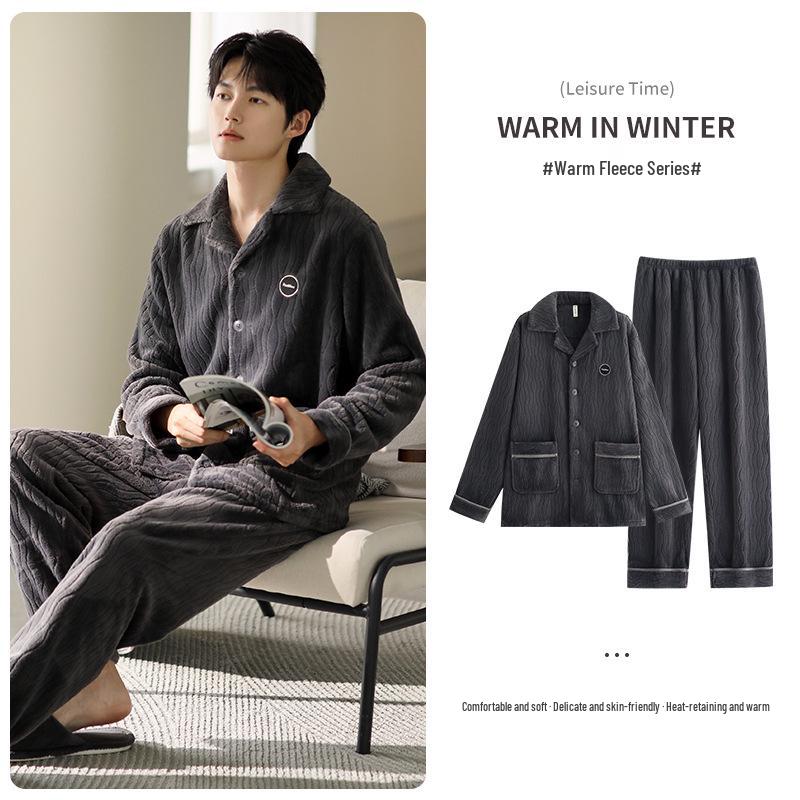 Men's Plus Size Flannel Cardigan Pajamas - Thickened Velvet Winter Homewear