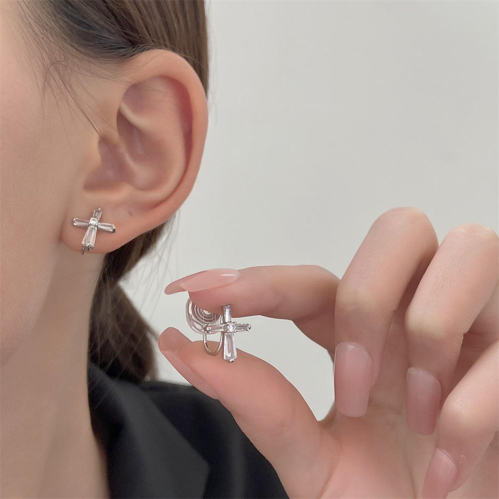 Gothic Rhinestone Cross Dangle Earrings for Women - European and American Style