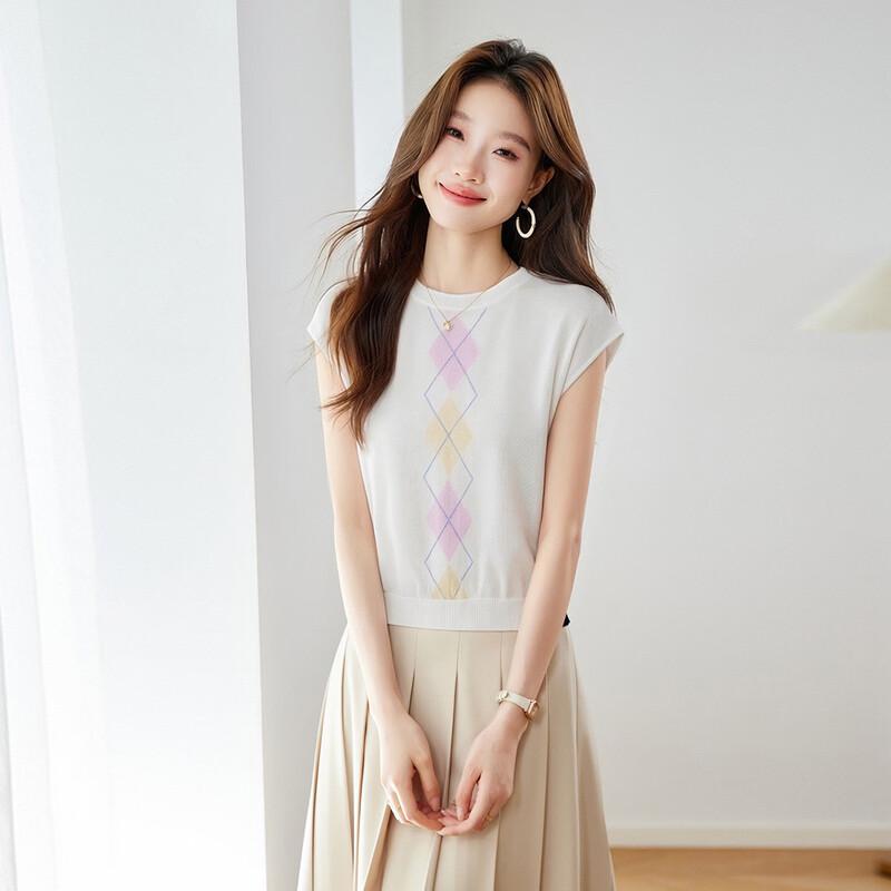 Srcr Silk Blend Diamond Jacquard Knit Top L