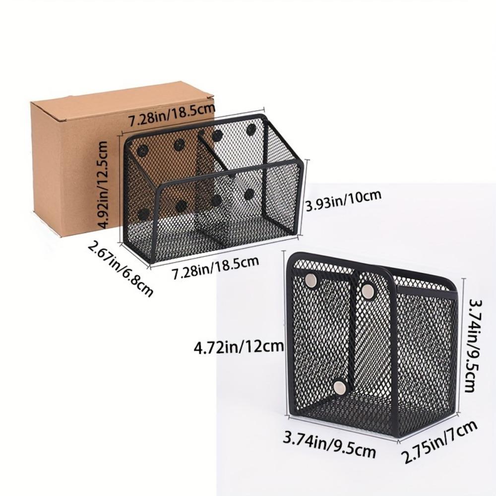 Magnetic Metal Storage Organizer with Hooks - Easy Install, Rust-Proof Wall-Mounted Pen Holder for Home & Office