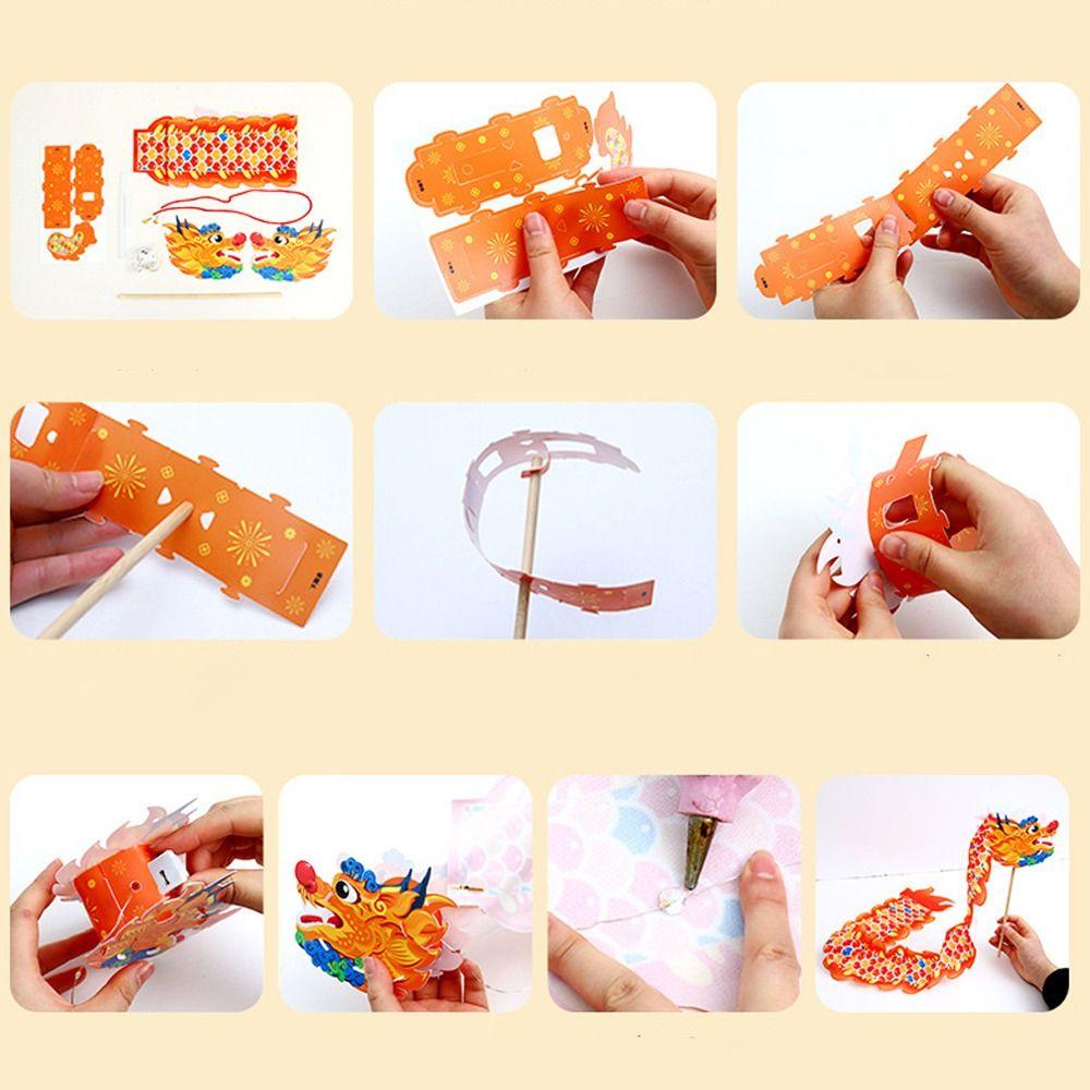 Handmade Handheld Dragon Lantern Chinese Dance Dragon Ribbon LED Lantern Toys  Spring Festival