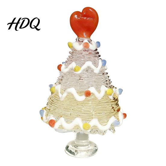 Small Christmas Ornament for Desk Glazed Tree Figurine Colorful Miniature Xmas Decor Handcrafted Glass Craft Display Table Centerpiece Home