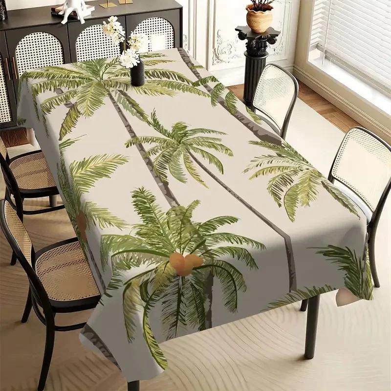Polyester Rectangular Table Cover Tropical Palm Tree Design Tablecloth for Home and Hotel, Fits European Restaurant, Cafe