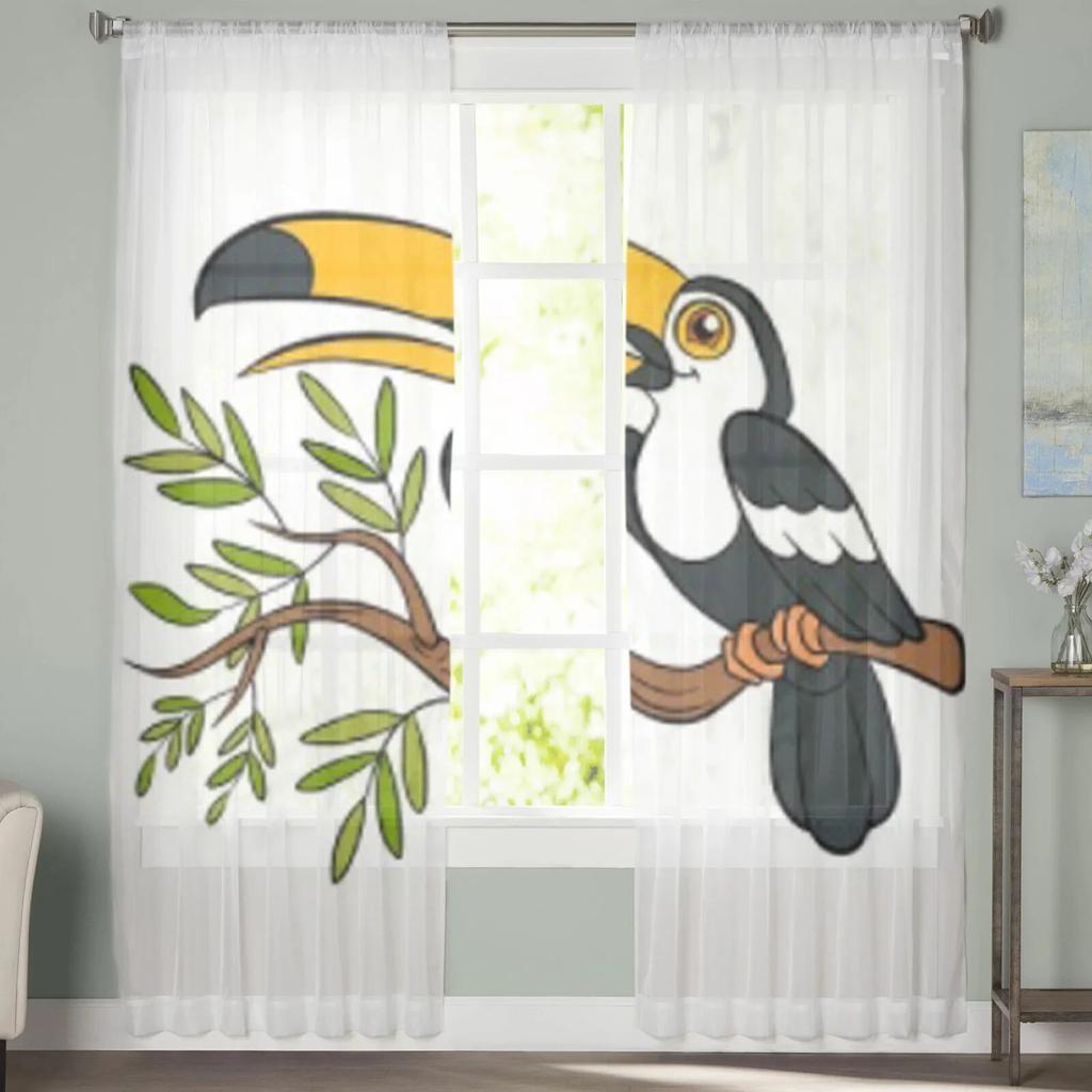 Cute Toucan Sits On The Tree Tulle Curtain For Living Room Sheer Valance Curtain For Kitchen Bedroom Window Drapes