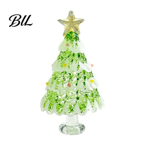 Elegant Glass Tree Table Centerpiece Hand Blown Christmas Figurine, Mini Tabletop Festive Home Accents Xmas Ornament, Handmade Desktop Holiday