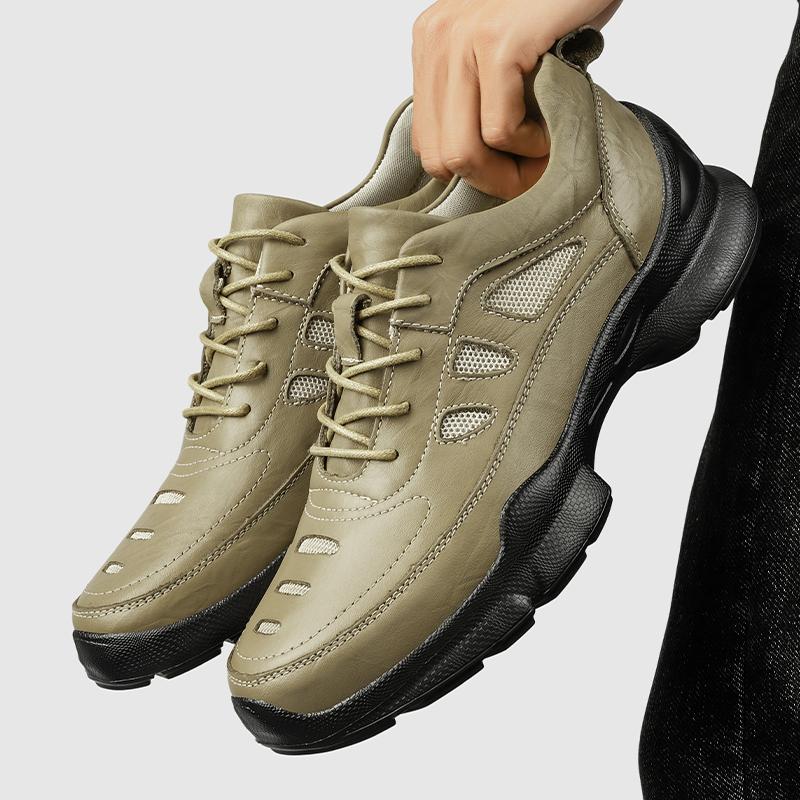 Fashion Men's Outdoor Hiking Shoes Wear-resistant Anti Slip Soles Men's Sports Leisure Shoes Breathable Mesh Leather Shoes Comfortable