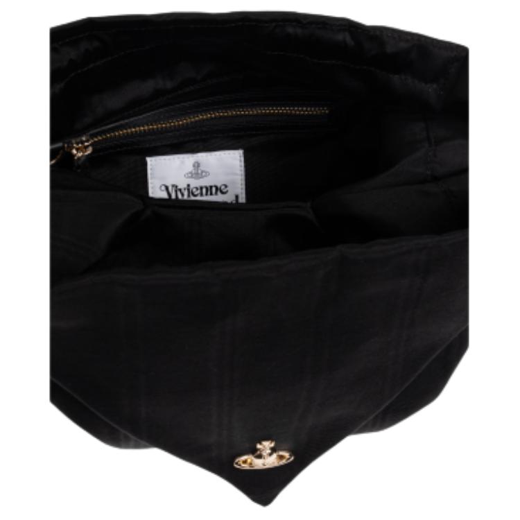 VIVIENNE WESTWOOD Harlequin Metal Logo Drawstring Design Shoulder Bag Women Shoulder Bag Black 4803001QWW01F4N401