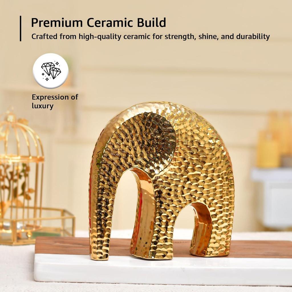 Dotted Ceramic Elephant Figurine | A Playful Blend of Charm & Elegance | Perfect for Modern Décor – Pack of 1, Golden