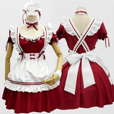 Cos Sweet Beautiful Woman Maid Outfit Red Sweetheart Maid Uniform Dress Suit Women's Clothing