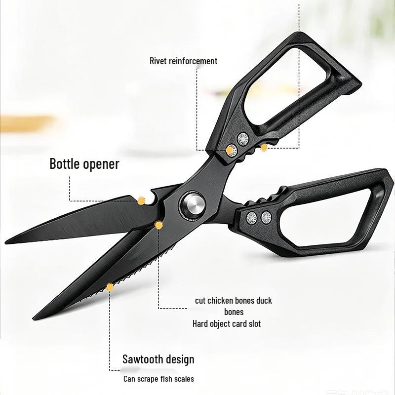 Multi-functional Kitchen Shears - Heavy-Duty Stainless Steel for Cutting Chicken Bones, Premium Food-Grade Large Size.
