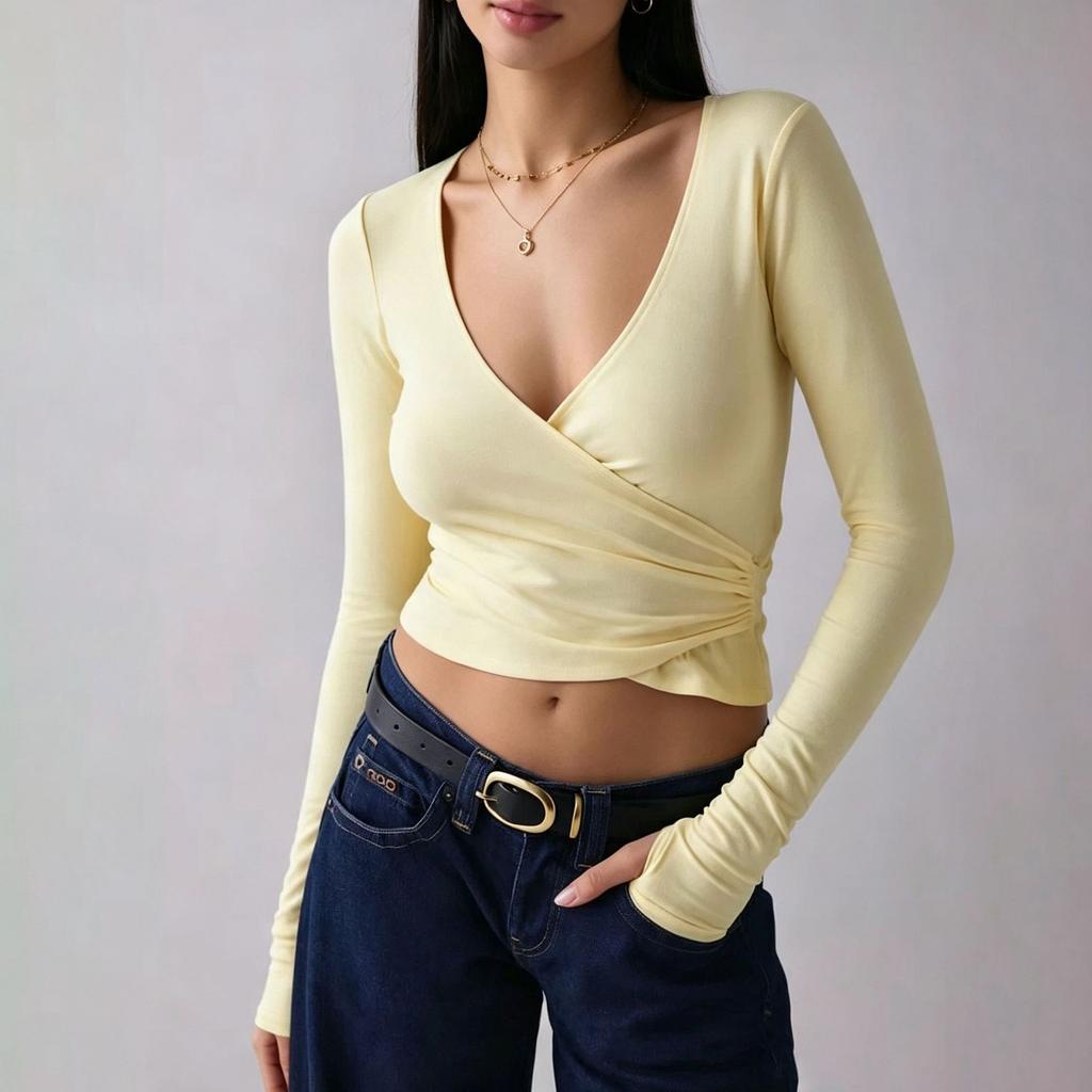 Women's Color Cross Back Long Sleeve Fitted Top for Casual Everyday Wear