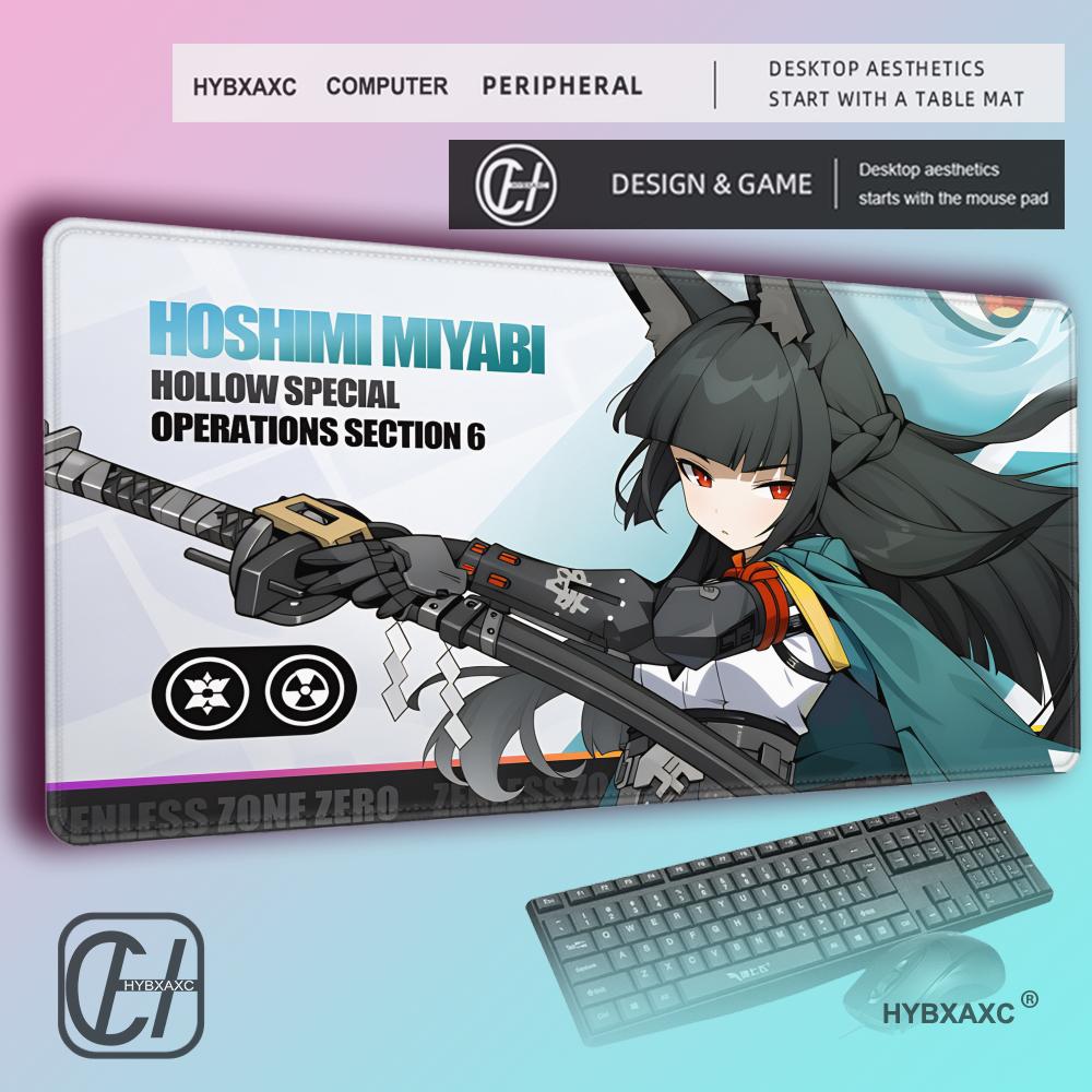 HYBXAXC Zenless Zone Zero Hoshimi Miyabi Gaming Mouse Pad Large Antislip Waterproof Desk Mat 800x400x2mm