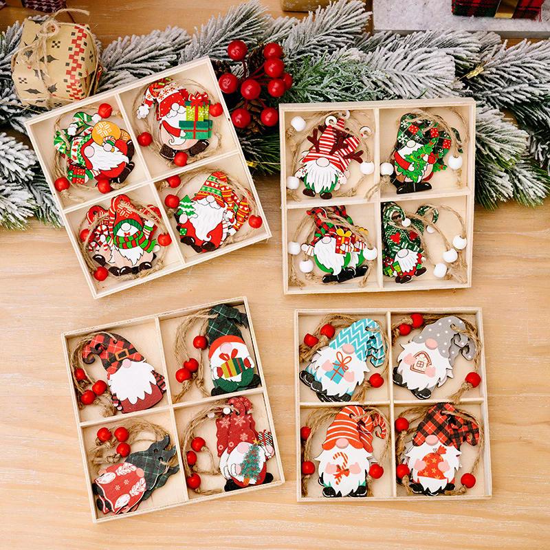 9/12PCS Wooden Christmas Decorations Set - Pure Wood Pendants Xmas Tree Ornaments