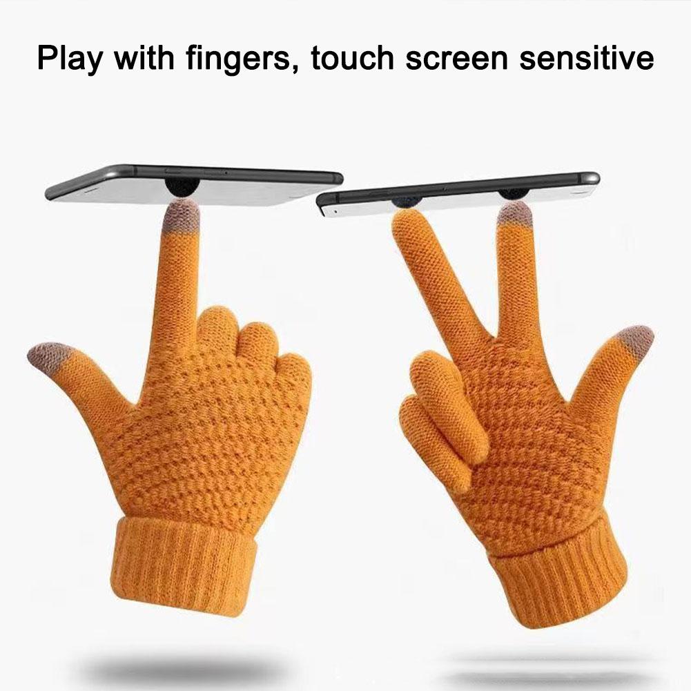 Winter Touch Screen Gloves Warm Elastic Knitted Full Finger Gloves for Men and Women Suitable for Outdoor Cycling Driving