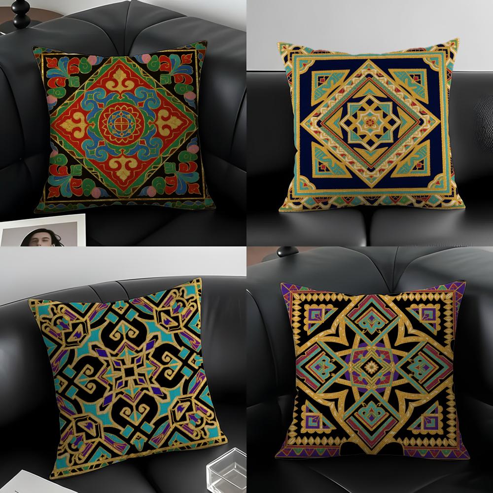 Z-Zhuang Brocade Pattern Cushion Cover Natural Linen Pillowcase Set, All-In-One Decor For Sofa, Bedroom & Chair