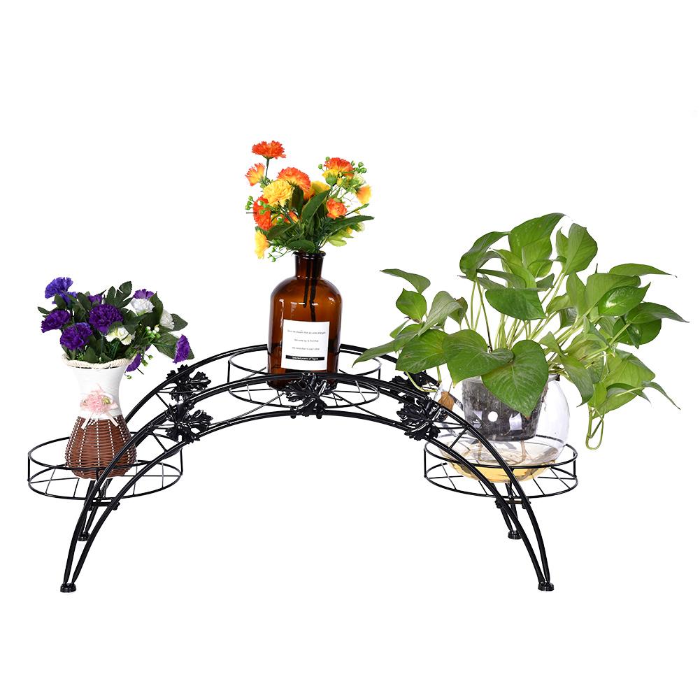 Elegant Iron Floor-Standing Plant Display Stand Flower Pot Rack for Garden Patio Decor Black