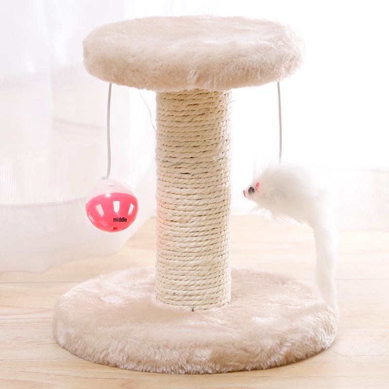 Sisal Cat Tree & Scratching Post: Double-Layer Platform, Wear-Resistant, No Shedding, Entertaining Toy for Bored Kittens.