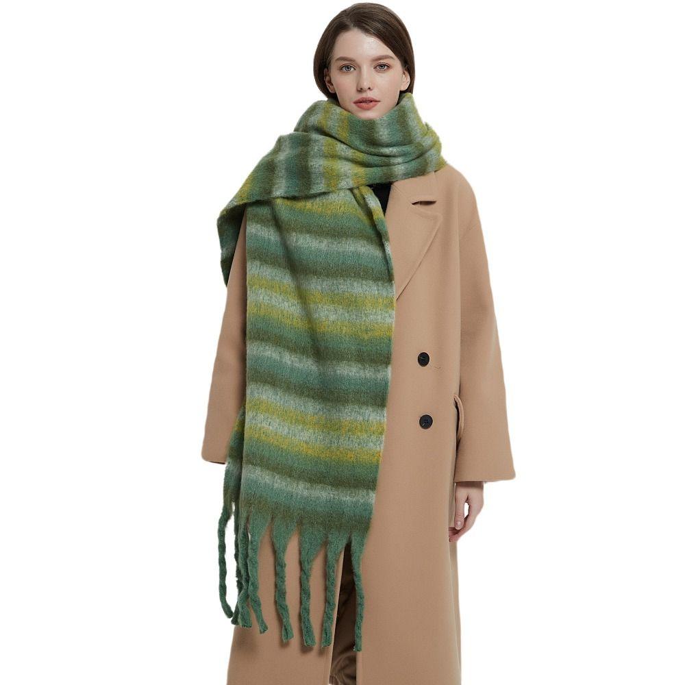 Barevně sladěné zimní kašmírové šály s třásněmi, dlouhá šála, klasický pruhovaný vlněný šátek, podzim zima