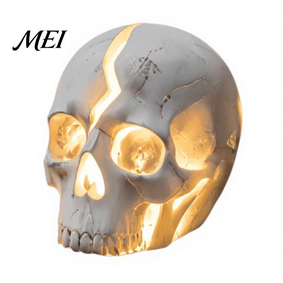Decorative Solar Stakes for Lawns Cracked Skull Garden Light, Resin Halloween Pathway Lamp Outdoor Fairytale Accents Yard Patio Flower Bed, Waterproof