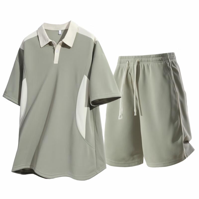 Herr sommar set med isilke pikétröja och shorts