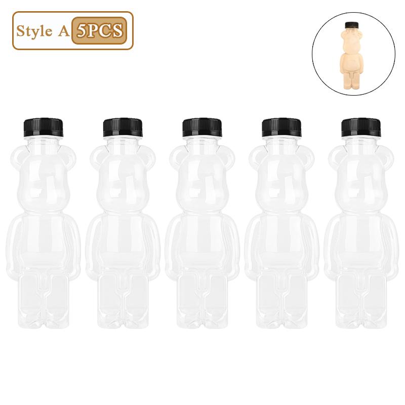 1-20PCS 500ml Cute Bear Milk Tea Bottle Disposable PET Transparent Juice Bottle Cartoon Bear Portable Juice Yogurt Bottle