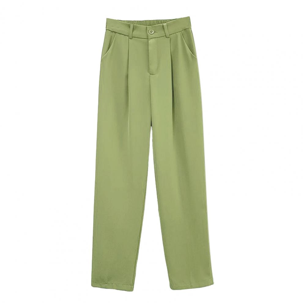 

Жіночі брюки. Прямі широкі штани. Довгі костюмні штани з кишенями. Еластичний пояс. Гудзики. Шовкові костюмні брюки. M зелений
