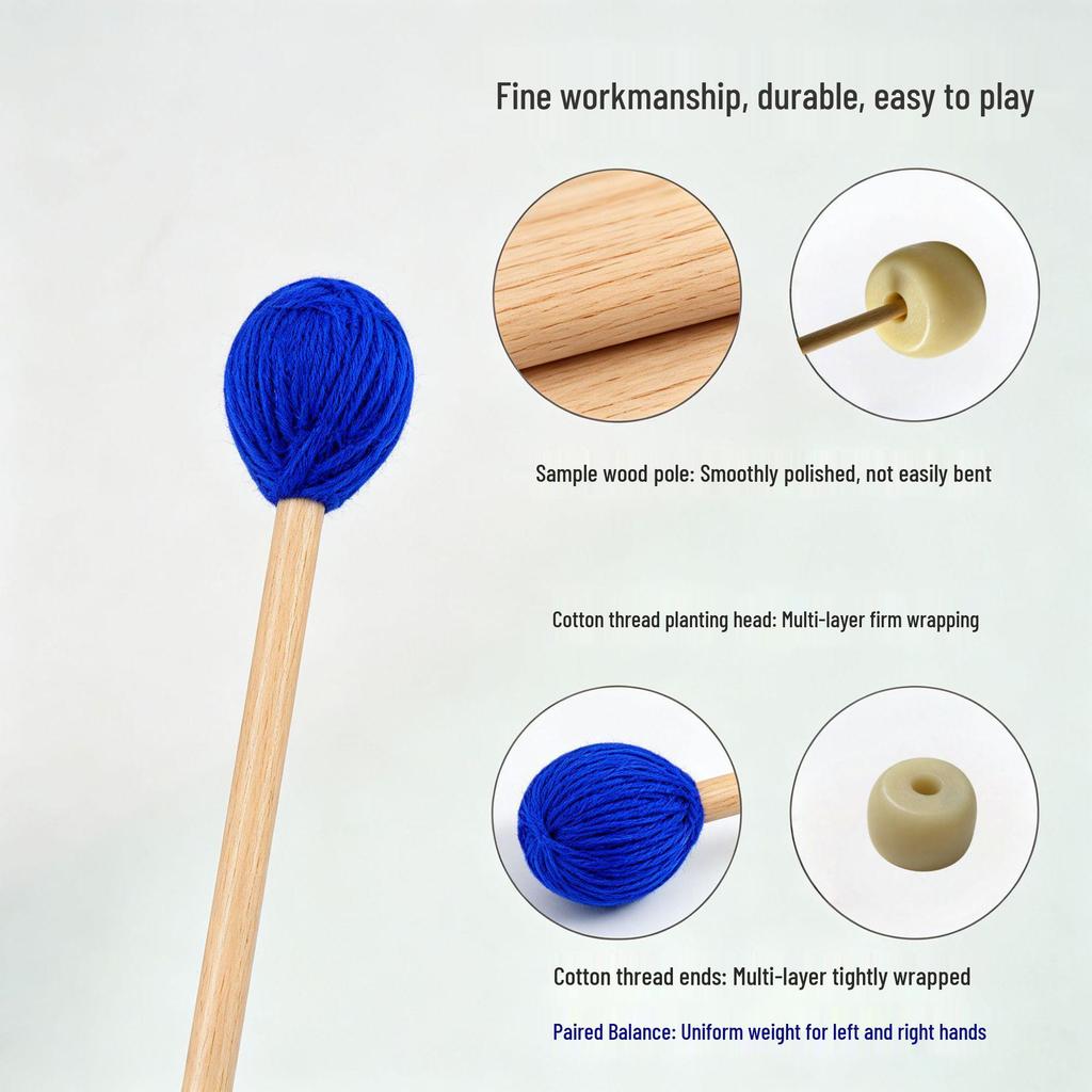 Professional Beech Wood Mallets with Wool Yarn Heads - Soft, Medium, Hard for Marimba & Xylophone