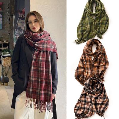 Nuova Sciarpa a Scacchi Sciarpe Invernali da Donna Sciarpa in Cashmere Nera Sciarpa da Donna Calda XWJ15