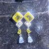 Retro Palast Kristall Ohrringe: Mikro-eingelegter gelber Edelstein & quadratischer Zirkon mit S925 Silbernadel, elegantes Tropfendesign für Bankette.