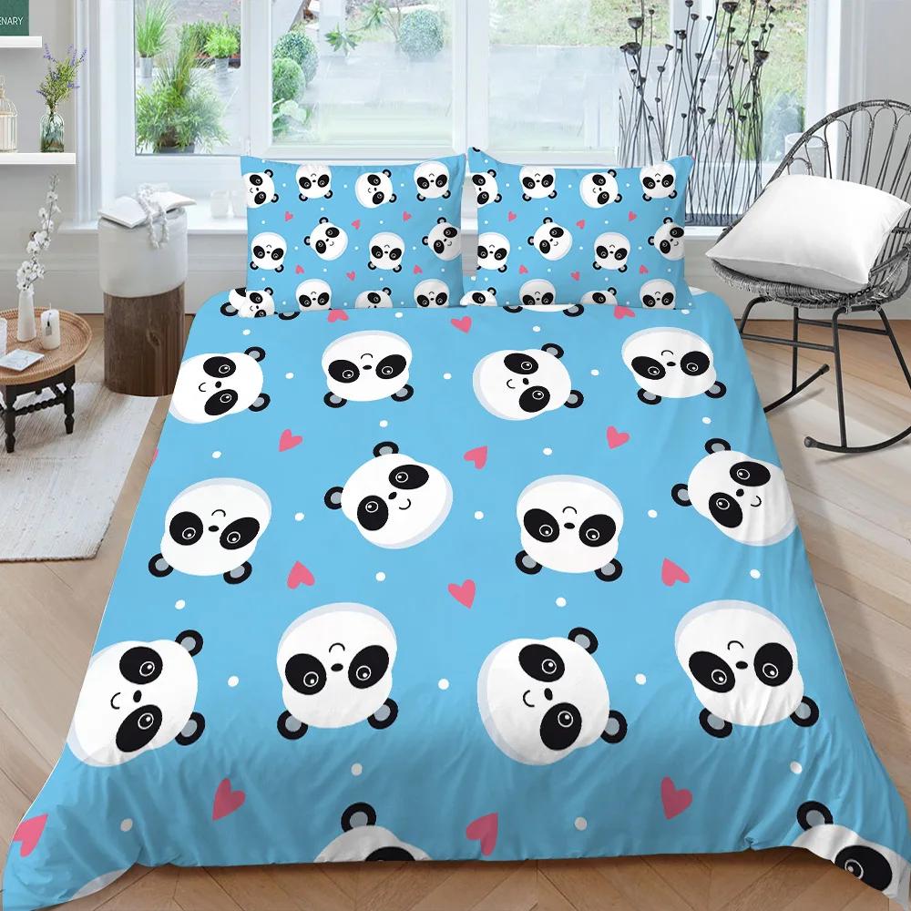 Panda Bedding Set For Boys Girls Cute Cartoon Giant Panda Duvet Cover Set King/Queen Size Yellow Soft Polyester Quilt Cover